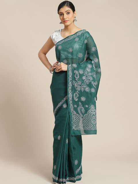 

ADA Green & White Chikankari Embroidered Sustainable Saree