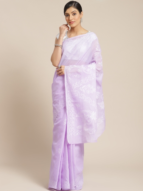 

ADA Purple & White Pure Cotton Chikankari Hand Embroidered Sustainable Saree