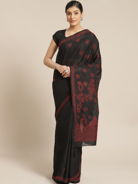 

ADA Black & Red Pure Cotton Embroidered Sustainable Saree