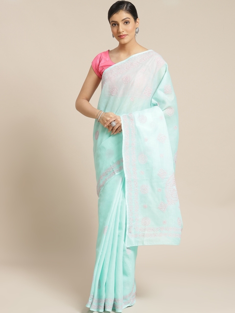 

ADA Sea Green & Pink Chikankari Hand Embroidered Sustainable Saree