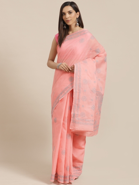 

ADA Peach-Coloured Chikankari Embroidered Sustainable Saree