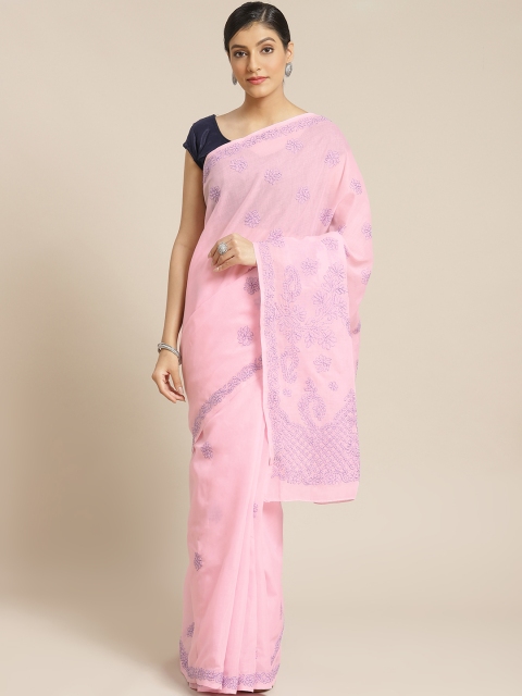 

ADA Pink & Purple Chikankari Hand Embroidered Sustainable Saree