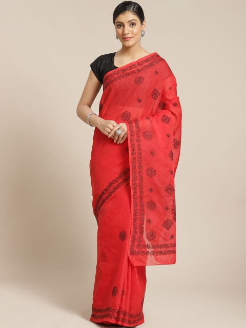

ADA Red & Black Pure Cotton Chikankari Embroidered Sustainable Saree