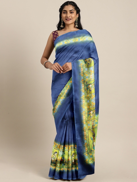 

KALINI Navy Blue Silk Blend Solid Khadi Saree