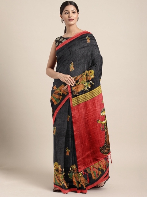 

KALINI Black & Red Silk Blend Printed Khadi Saree