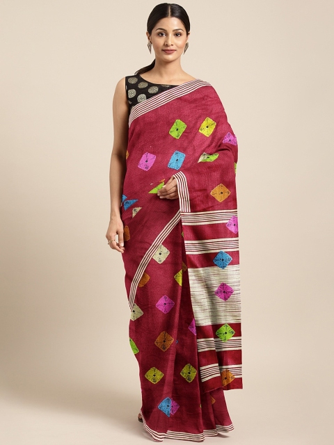 

KALINI Burgundy & Green Cotton Blend Printed Saree