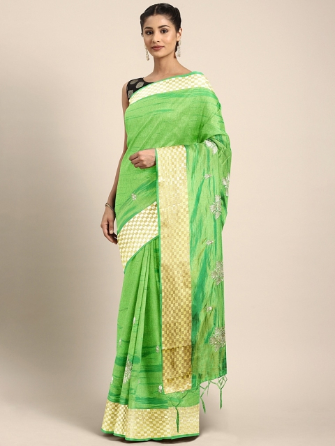 

KALINI Lime Green & Gold-Toned Silk Blend Embroidered Saree