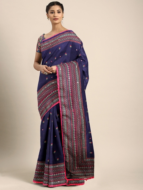 

KALINI Navy Blue & Red Jute Silk Printed Saree