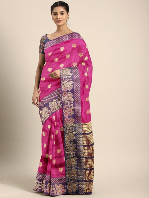 

KALINI Pink & Gold-Toned Art Silk Woven Design Saree