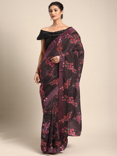 

KALINI Burgundy & Red Pure Linen Printed Saree