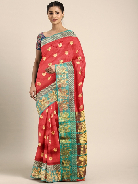 

KALINI Red & Gold-Toned Art Silk Woven Design Saree