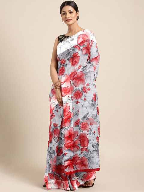 

KALINI White & Red Pure Linen Printed Saree