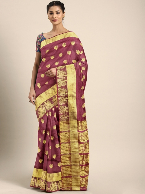 

KALINI Magenta Pink & Gold-Toned Art Silk Woven Design Saree