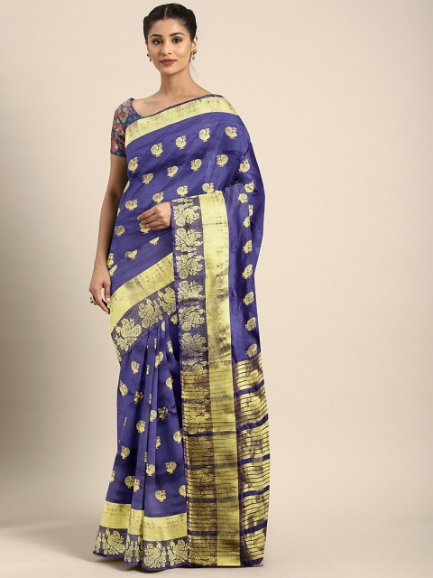 

KALINI Navy Blue & Gold-Toned Art Silk Woven Design Saree