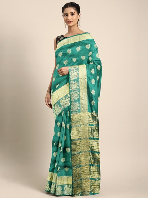 

KALINI Green & Gold-Toned Art Silk Woven Design Saree
