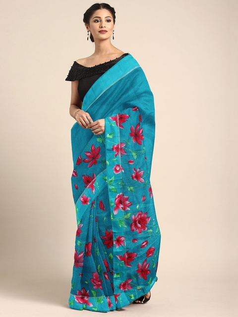 

KALINI Blue & Red Pure Linen Printed Saree