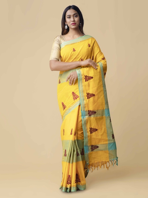 

Unnati Silks Yellow Pure Cotton Woven Design Handloom Mangalagiri Saree
