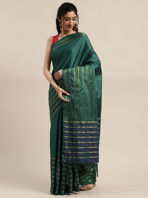 

KALINI Green & Golden Art Silk Striped Saree