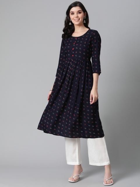 

clorals Women Navy Blue & Red Printed A-Line Kurta