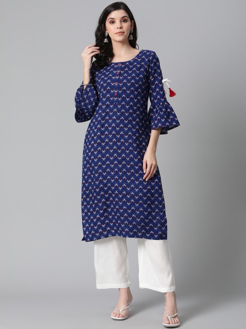 

clorals Women Blue & White Printed Straight Kurta
