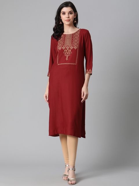 

clorals Women Maroon & Golden Printed Straight Kurta