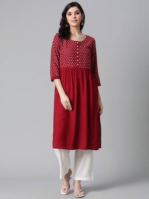 

clorals Women Maroon & White Floral Printed A-Line Kurta with Palazzos