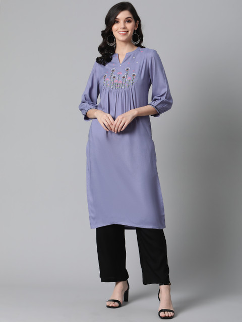 

clorals Women Purple & Black Embroidered Kurta with Palazzos