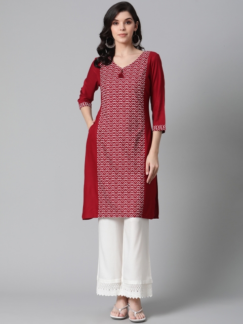 

clorals Women Maroon & White Chevron Printed Kurta with Palazzos