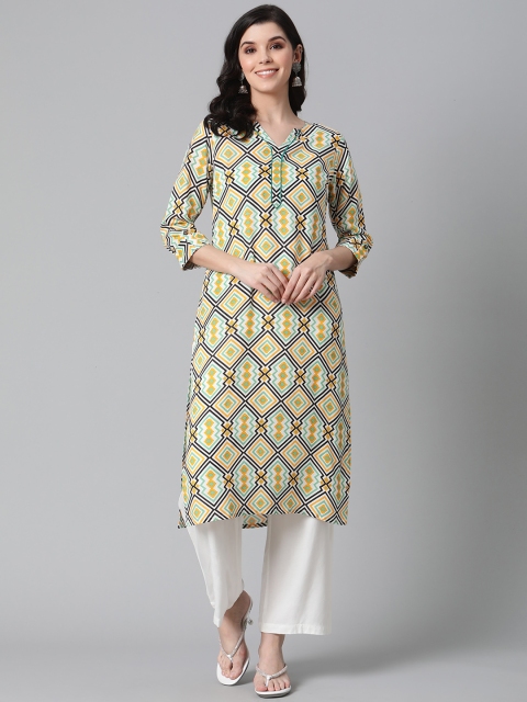 

clorals Women Yellow & White Printed Kurta with Palazzos