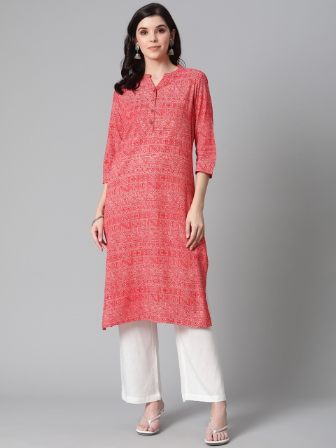 

clorals Women Red & Off-White Printed Straight Kurta