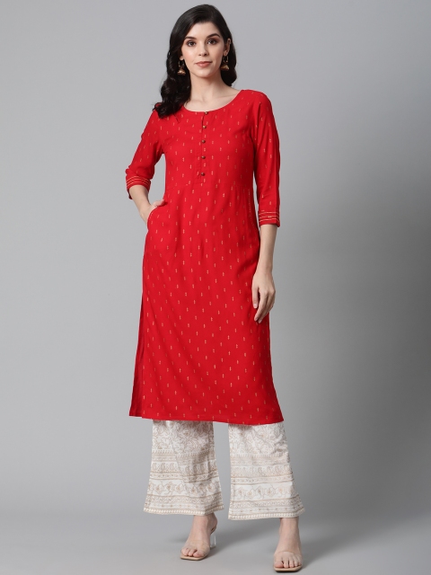 

clorals Women Red & Off-White Printed Kurta with Palazzos