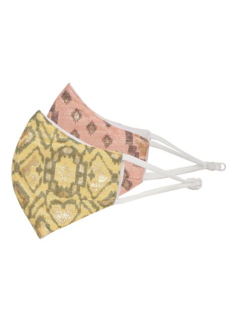 

MANARI India Women Assorted 2Pcs Raw Silk Printed 5-Ply Reusable Face Masks with Pouch