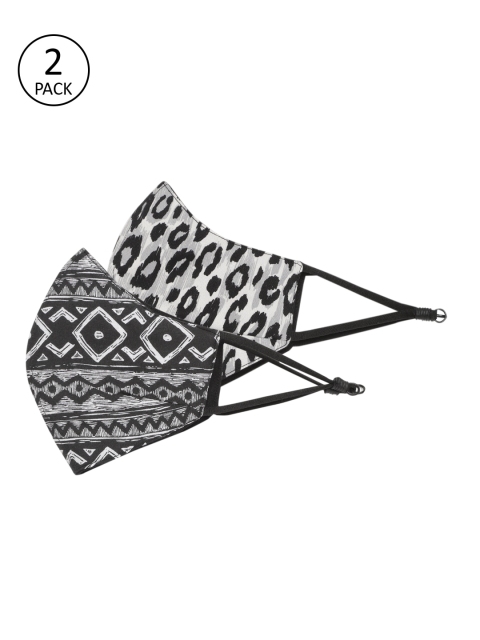 

MANARI India Women Black & White Pack of 2 Printed 5-Ply Reusable Face Masks with Pouch