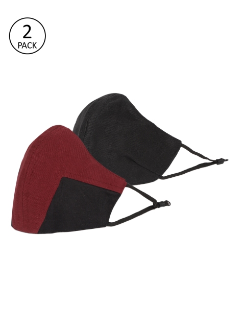 

MANARI India Men Pack Of 2 Reusable 5 Ply Adjustable Cloth Masks With Pouch, Black