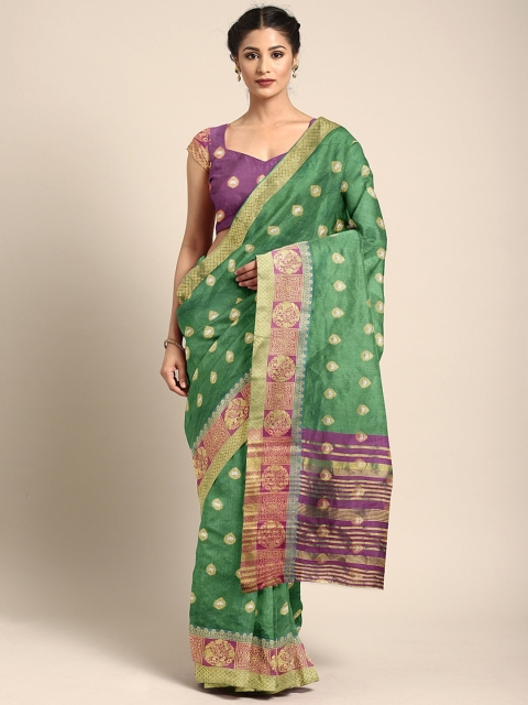 

Neerus Green & Purple Silk Cotton Woven Design Saree