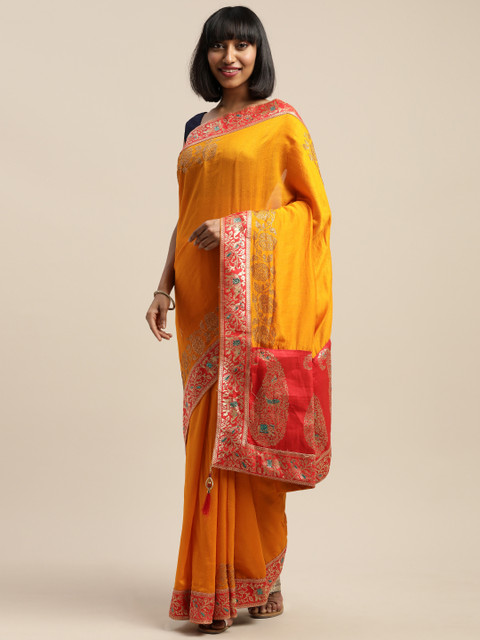 

Neerus Yellow Embellished Art Silk Saree