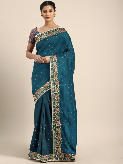 

Neerus Navy Blue & Navy Blue Poly Crepe Embellished Saree