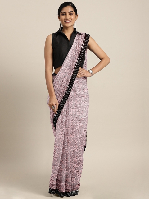 

Neerus Pink Floral Printed Lace Saree
