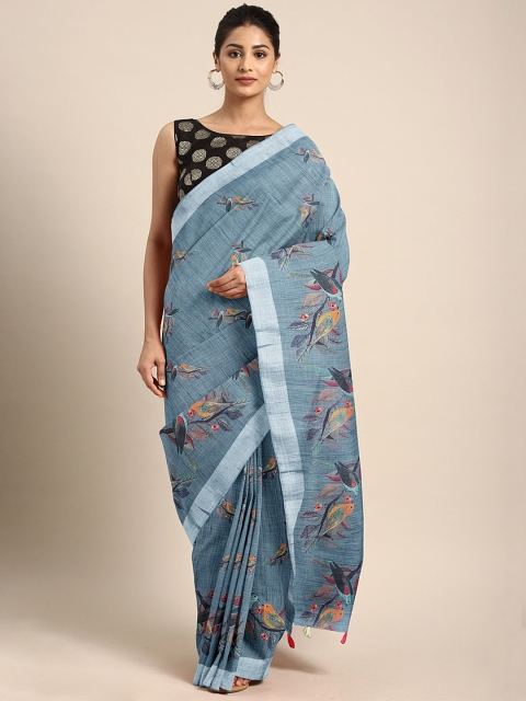 

Neerus Grey Printed Linen Blend Saree