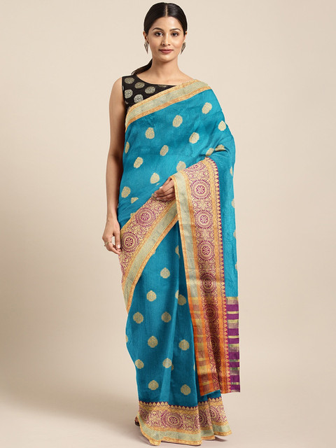 

Neerus Blue & Purple Silk Cotton Woven Design Saree