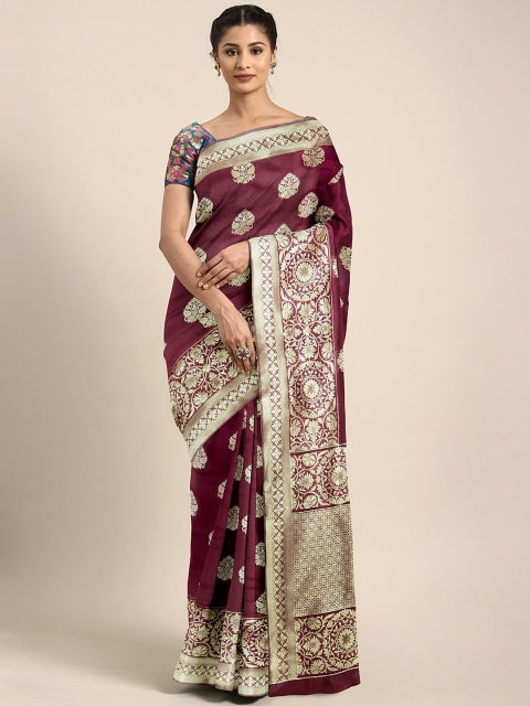 

Neerus Magenta & Gold-Toned Pure Silk Printed Saree