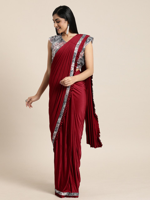 

Neerus Maroon Solid Ready To Wear Saree