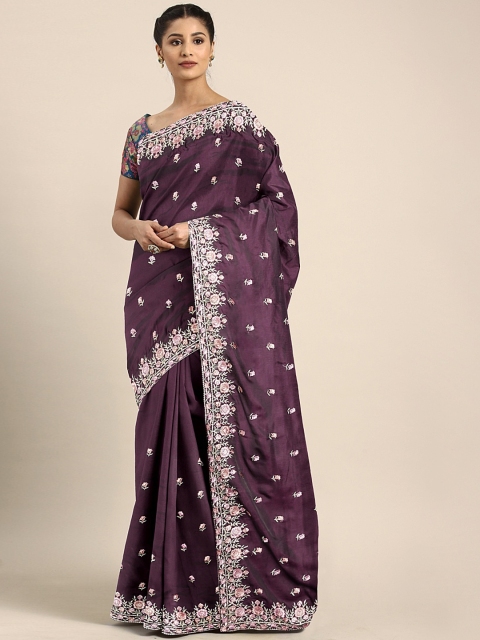 

Neerus Magenta Embroidered Satin Saree