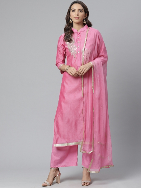 

Readiprint Fashions Pink & Golden Solid Semi-Stitched Dress Material