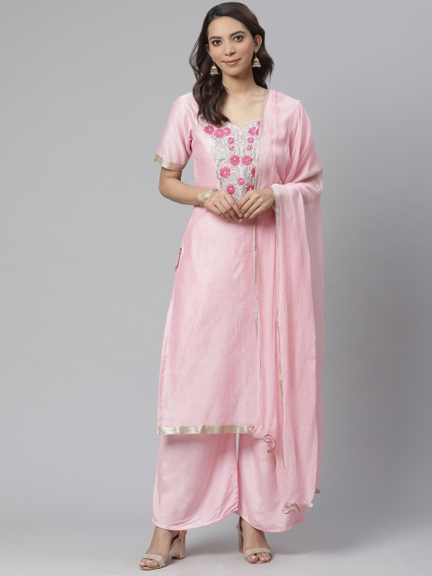 

Readiprint Fashions Pink Yoke Resham Embroidered Chanderi Unstitched Dress Material