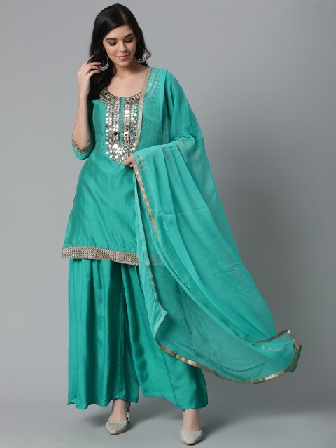 

Readiprint Fashions Green Mirror Work Unstitched Dress Material