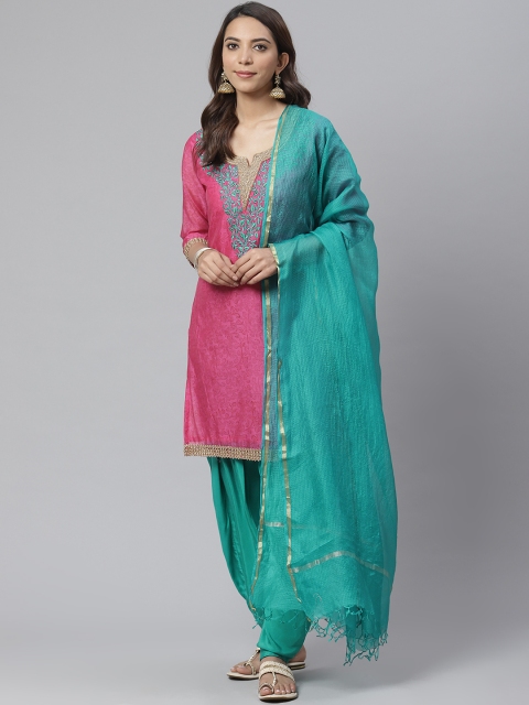 

Readiprint Fashions Pink & Green Printed Unstitched Dress Material