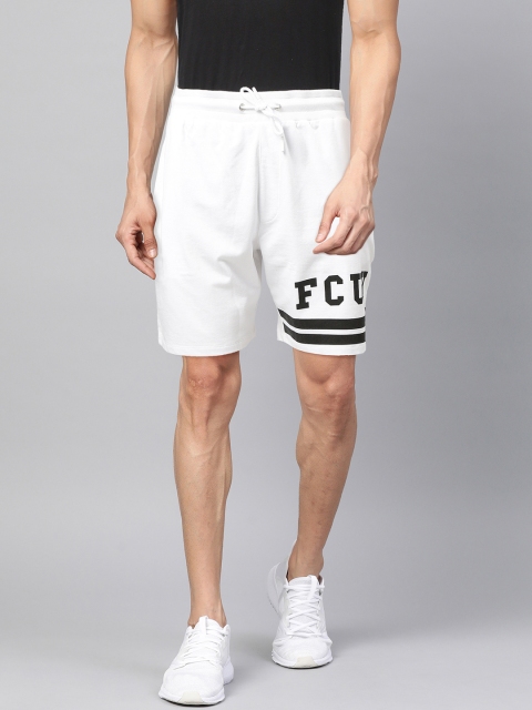 

French Connection Men White Solid Regular Fit Shorts with Brand Logo Print Detail