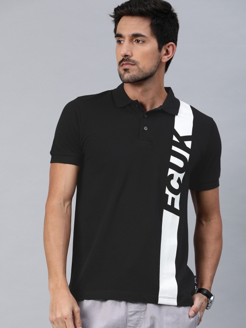 

French Connection Men Black Printed Polo Collar T-shirt