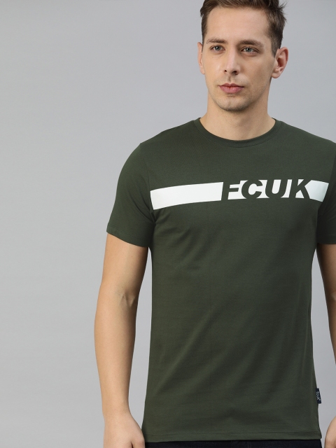 

French Connection Men Green Printed Round Neck T-shirt